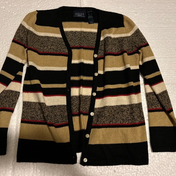 Liz Claiborne Sweaters - Crazy Horse striped black, white, beige,red v-neck